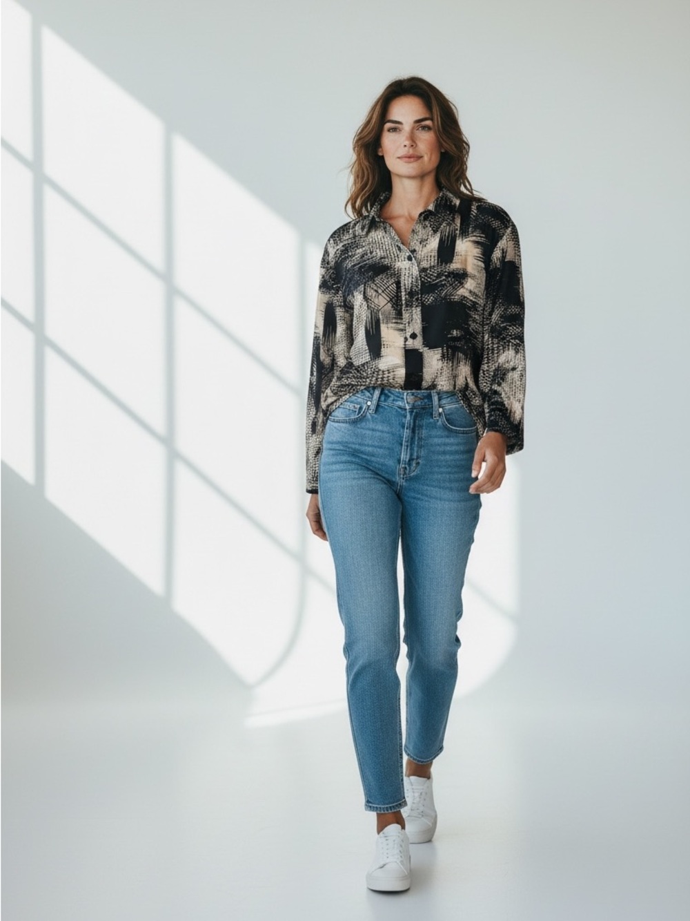 Draper's & Damon's Women’s Size XL Long Roll Tab Sleeve Abstract Print Blouse
